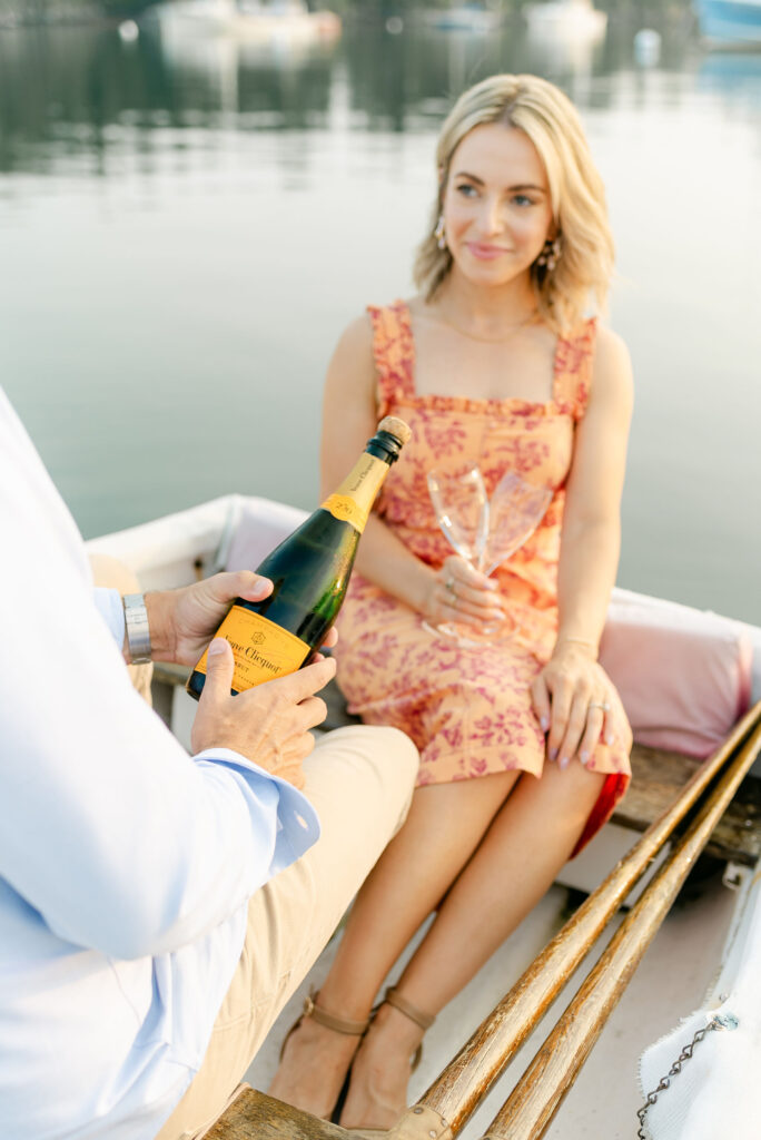 coastal maine engagement session couple golden champagne