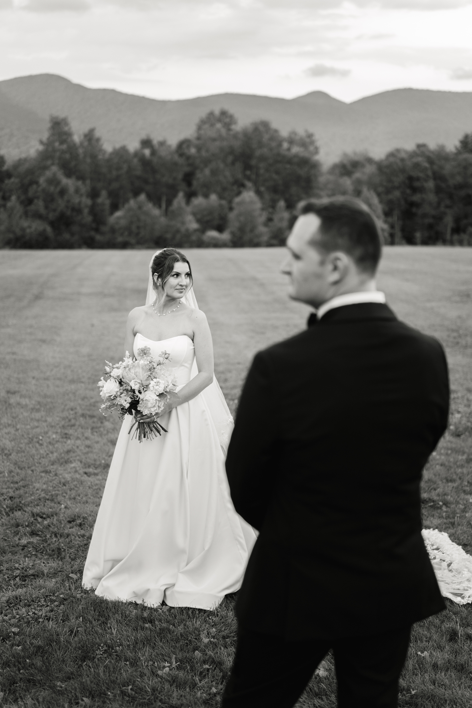 Bride and Groom Portraits Vermont Mountain Top Resort wedding by Maine Wedding Photographer Emily Brianne Photography
