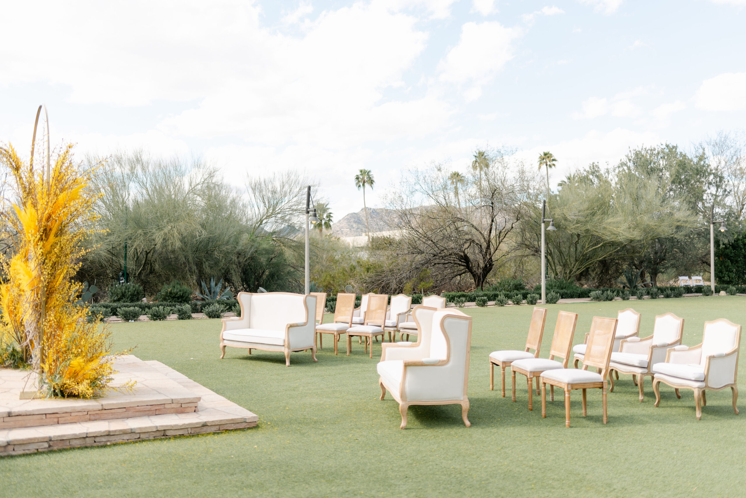 Lawn ceremony Island Citrus Wedding Color at El Chorro Arizon Wedding Venue