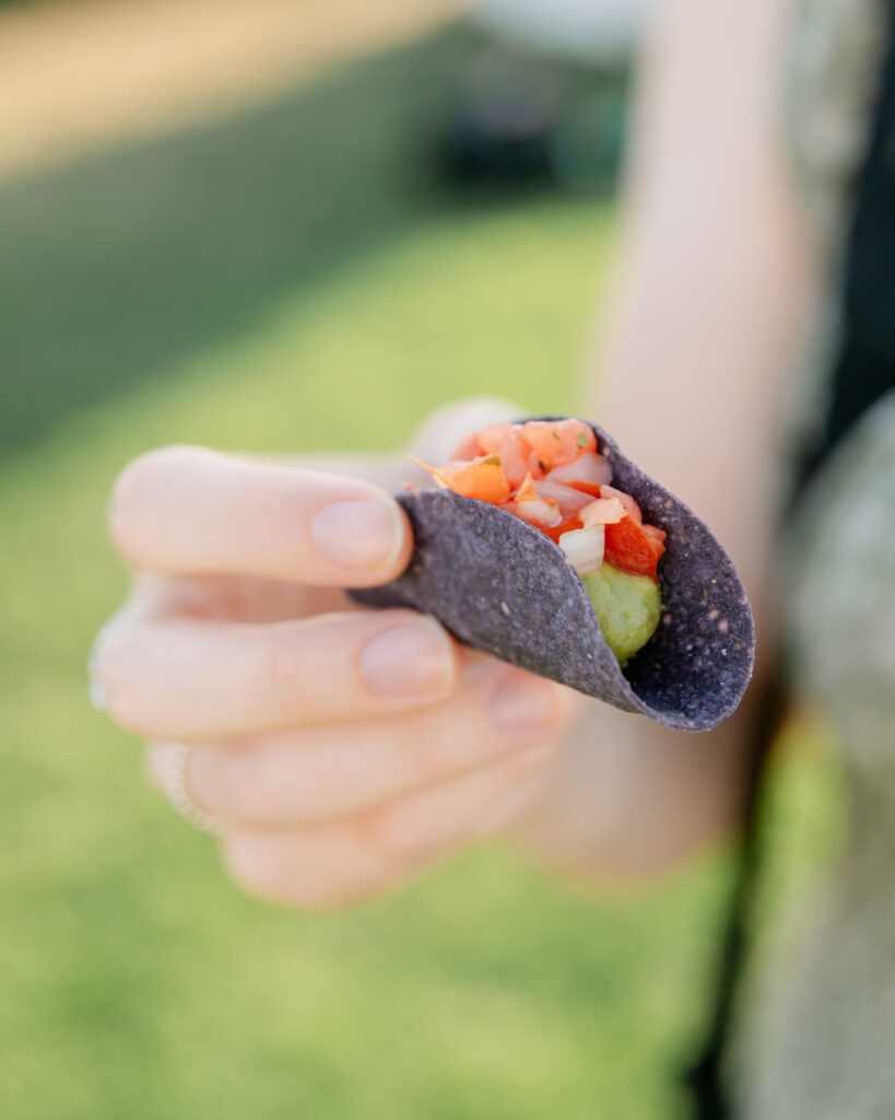 Mini taco with black bean shell cocktail hour food wedding 