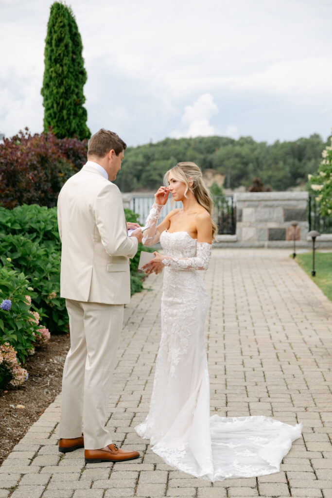 An intimate private vow moment between Madison and Eli ahead of their Bar Harbor Club wedding, capturing emotion and connection before the ceremony.