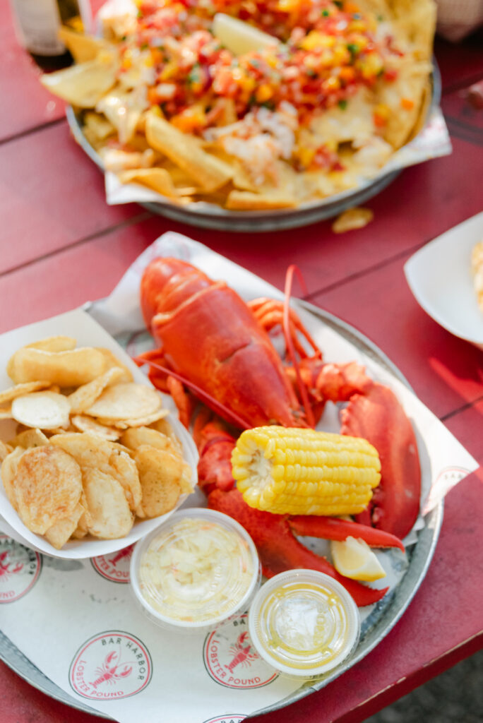 lobster and corn on the cob at Bar Harbor Lobster Pound Maine
